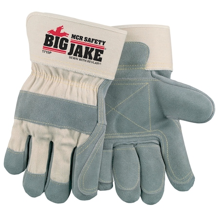Mcr Safety Gloves, Big Jake Dbl leather palm and fingers L, 12PK 1715PL